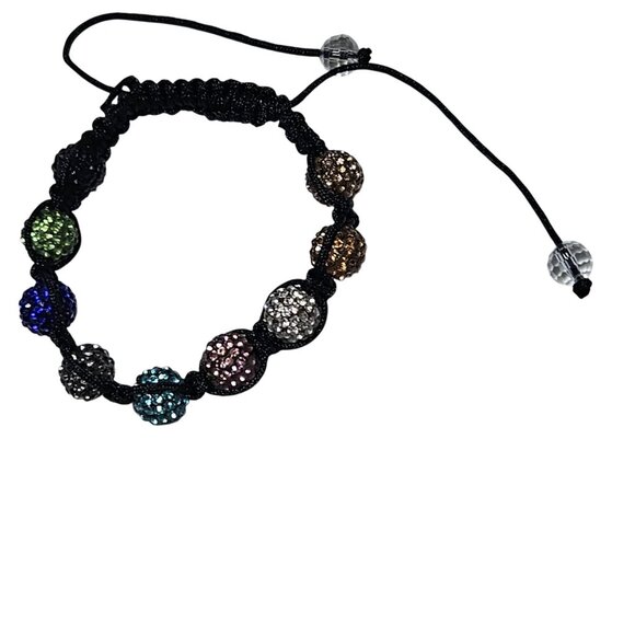 Multicolor Crystal Beaded Macrame Bracelet Adjustable Clear Bead Pull Ties - Picture 2 of 5